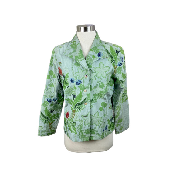 Citron Santa Monica M Green Floral Brocade Cotton Silk Button Jacket - Picture 1 of 4